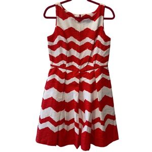Just Taylor Red White Chevron Zigzag Sheath Dress Size 8 Sleeveless